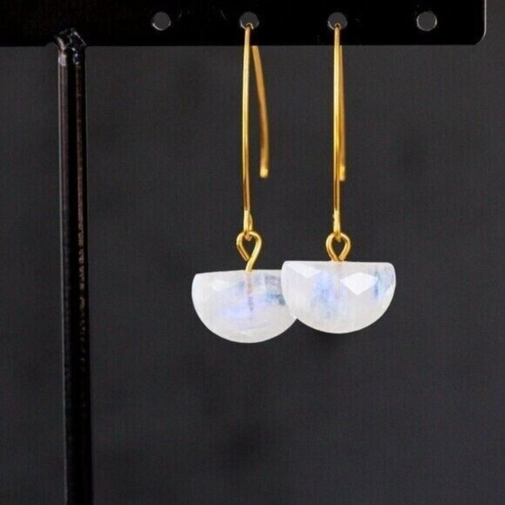 Moonstone Drop Earrings Waterproof Gold, Hypoallergenic, Non-Tarnish Jewelry - Picture 5 of 9